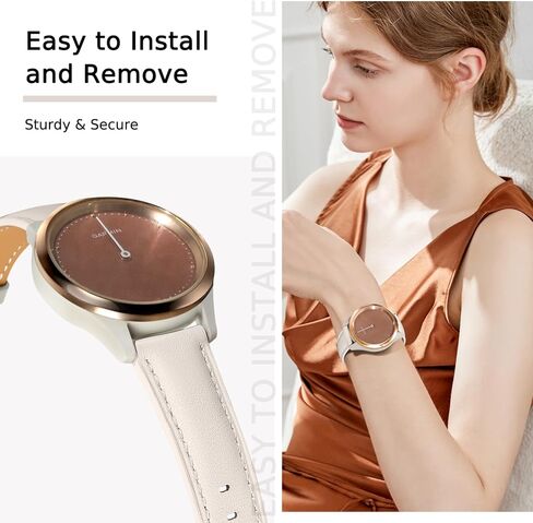 18mm Leather Watch Band Compatible with Garmin Venu 3S/Venu 2S/Vivoactive 4S/Vivomove 3S/Forerunner 265S/Forerunner 255S, Genuine Leather Soft Strap Quick Release Wristband for Women Men in Saudi Arabia