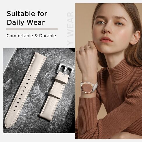 18mm Leather Watch Band Compatible with Garmin Venu 3S/Venu 2S/Vivoactive 4S/Vivomove 3S/Forerunner 265S/Forerunner 255S, Genuine Leather Soft Strap Quick Release Wristband for Women Men in Saudi Arabia