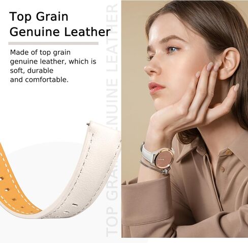 18mm Leather Watch Band Compatible with Garmin Venu 3S/Venu 2S/Vivoactive 4S/Vivomove 3S/Forerunner 265S/Forerunner 255S, Genuine Leather Soft Strap Quick Release Wristband for Women Men in Saudi Arabia