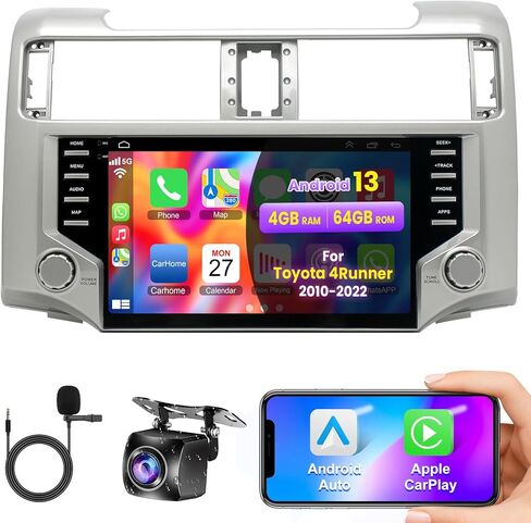 4+64GB Car Radio for Toyota 4Runner 2010-2022 with Wireless Carplay&Android Auto, Android 13 IPS 4Runner Stereo Support Voice Control GPS Bluetooth 5.2 FM SWC DSP WiFi EQ Backup Camera in Kuwait
