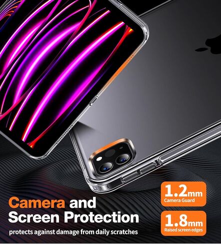 Case for iPad Pro 12.9 inch - 6th/5th/4th/3rd Generation iPad Cases with Clear Bumper, Supports Pencil 2nd, Ultra-Thin and Lightweight, Slim Transparent Hard Back, Shock, Drop Protection, (Clear) in Kuwait