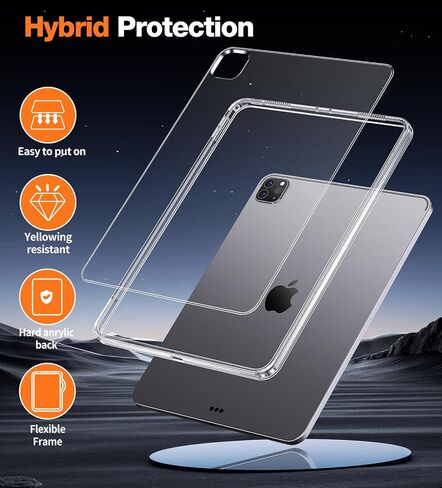 Case for iPad Pro 12.9 inch - 6th/5th/4th/3rd Generation iPad Cases with Clear Bumper, Supports Pencil 2nd, Ultra-Thin and Lightweight, Slim Transparent Hard Back, Shock, Drop Protection, (Clear) in Kuwait