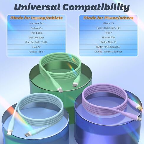 iPhone 15 Charger Cable 3 Pack 6 FT 60 W USB C Charger Cable USB C Cable Compatible with iPhone 15/15 Pro/15 Plus/15 Pro Max iPad Mini Pro Air MacBook Air Pro Switch Pixel LG and More-Green 1 in Kuwait