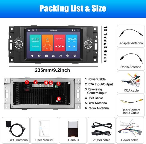 1+32G Car Radio Stereo for Dodge Ram 1500 2500 3500 2006-2008, Dodge Durango 2005-2008, Chrysler 300 2005-2007, Jeep Grand Cherokee 2005-2007, Android 13 Head Unit with GPS FM Bluetooth Mirror Link in Saudi Arabia