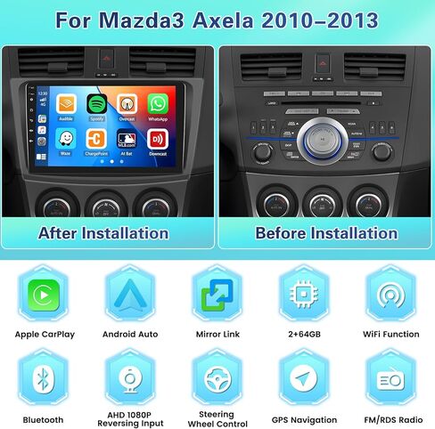 لعام 2010-2013 Mazda 3 Fuluku 【2+64g】 Android 13 Stereo مع رابط مرآة آلي للسيارات اللاسلكية ، و WiFi/GPS/FM/RDS/RDS in Kuwait