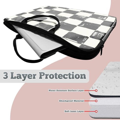 Laptop Sleeve Case 15 inch Plus Cute Mousepad, Black White Checkerboard Slim Carrying Case Durable Handbag Protective Travel Laptop Bag for 13-15 inch Tablet,Laptop, Ultrabook Notebook in Saudi Arabia
