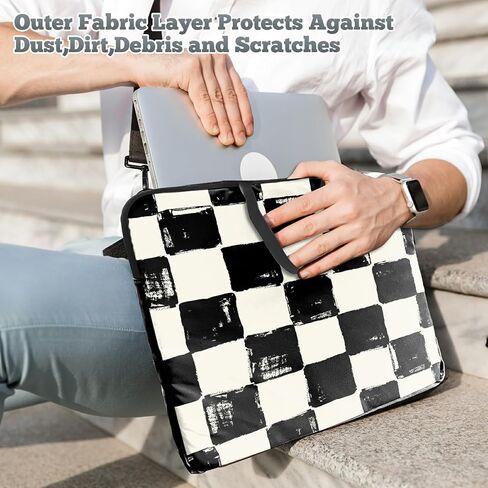 Laptop Sleeve Case 15 inch Plus Cute Mousepad, Black White Checkerboard Slim Carrying Case Durable Handbag Protective Travel Laptop Bag for 13-15 inch Tablet,Laptop, Ultrabook Notebook in Saudi Arabia
