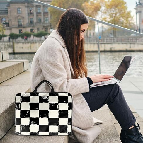 Laptop Sleeve Case 15 inch Plus Cute Mousepad, Black White Checkerboard Slim Carrying Case Durable Handbag Protective Travel Laptop Bag for 13-15 inch Tablet,Laptop, Ultrabook Notebook in Saudi Arabia