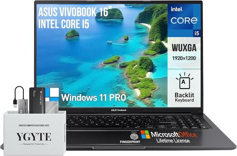 ASUS Vivobook 16 Laptop Computer, 16 Inch Laptop i5 WUXGA, Intel i5 Laptop PC 10-Core, Lifetime Office, 40GB RAM 2TB SSD Windows 11 Pro Laptop Fingerprint Backlit Fullsized Numeric Keypad|HDMI|USB-C in Kuwait