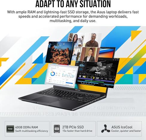 ASUS Vivobook 16 Laptop Computer, 16 Inch Laptop i5 WUXGA, Intel i5 Laptop PC 10-Core, Lifetime Office, 40GB RAM 2TB SSD Windows 11 Pro Laptop Fingerprint Backlit Fullsized Numeric Keypad|HDMI|USB-C in Kuwait