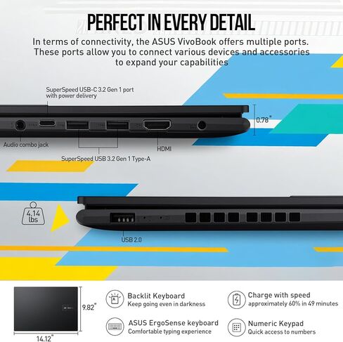 ASUS Vivobook 16 Laptop Computer, 16 Inch Laptop i5 WUXGA, Intel i5 Laptop PC 10-Core, Lifetime Office, 40GB RAM 2TB SSD Windows 11 Pro Laptop Fingerprint Backlit Fullsized Numeric Keypad|HDMI|USB-C in Kuwait