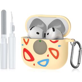 علبة كرتون لطيفة لـ Apple Airpods الجيل الرابع مع إكسسوارات Kit & Carabiner ، حالة السيليكون للحماية والتخصيص ، متوافق مع AirPods 4 ، أثناء الاستخدام