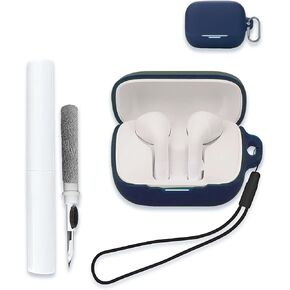 Case for Soundcore by Anker K20i Earbuds, Soft Silicone Protective Portable Scratch Shock Resistant Shell with Cleaner Kit & Carabiner & Lanyard，Blue