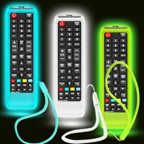 3Pack Case for Samsung TV Remote, Cover for Samsung Remote Control for Smart TV Universal Replacement Silicone Sleeve Skin with Lanyard Glow in The Dark Green Blue White