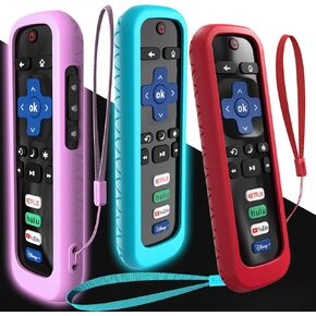 3Pack Cover for Roku Stick Remote, Case Compatible with Hisense TV Controller, Silicone Sleeve for TCL Smart TV Control Holder Glow in The Dark Purple Blue Red