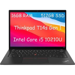 Lenovo Thinkpad T14s (Gen 1) 14"" FHD Business Laptop, Intel Core i5 10210U 1.6GHz Up to 4.2GHz, 16GB DDR4, 512GB SSD, Backlit Keyboard, Webcam, Windows 10 Pro, Black (Renewed)