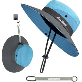 QualyQualy Sun Hat for Women with Hat Clip,UV Protection Wide Brim, Foldable Mesh Ponytail Hat for Fishing Hiking