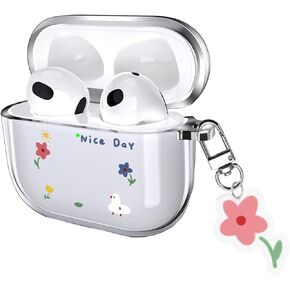 من أجل AirPods لطيف 4 Case 2024 مع Ceychain Carabiner ، Clear Airpods 4 CASE CARONITE ANIME PANDY SOWNIDE مع زخارف للأطفال نساء النساء (DUCK & FLOWER)
