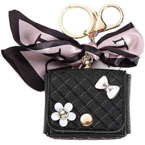 Mini Bag Compatible with Airpods Pro (2019),Airpods Pro 2 (2022),AirPods 3rd,2nd,1st Generation Case for Women,Cute Leather Cover with Crossbody Strap (Black)