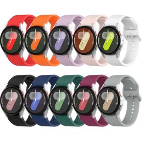 10 Pack Bands Compatible with Samsung Galaxy Watch 4 5 6 7 40mm 44mm, Galaxy Watch 4 6 Classic, Galaxy Watch 5 Pro, 20mm Sport Silicone Watch Band Adjustable No Gap Strap