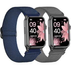 2 Pack Stretchy Nylon Solo Loop Compatible with FITVII Nexa 1.57 inch Smart Watch Women Men, Soft Nylon Elastic Straps Adjustable Sport Wristband for FITVII Nexa Fitness Tracker Watch