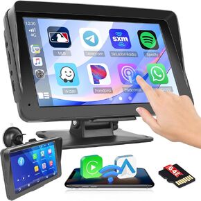 شاشة Hikity Wireless Carplay - Dash Mount 7 بوصة الشاشة التي تعمل باللمس الاستريو Android Auto ، و Portable Play Play Support Siri Control ، GPS Mavigation ، Bluetooth ، FM ، Aux ، TF in Kuwait