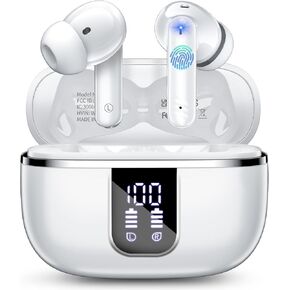 Wireless Earbuds Bluetooth Headphones, Bluetooth 5.4 Headphones Stereo Bass, Ear Buds with 4 ENC Noise Cancelling Mic, 38H Playtime with LED Display, IP7 Waterproof Wireless Headphones for Android iOS