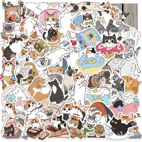 Cute Cat Stickers for Kids Water Bottles，50 PCS Vinyl Waterproof Cats ，Kids Adults Teens Party Favors Skateboard Pack Laptop Scrapbook Suitcase Luggage Guitar Computer