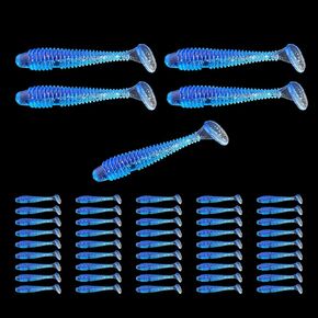 Soft Swimbaits 2 Inches, Paddle Baits for Bass Trout Crappie, Strong Plastic Lure Swimmer for Saltwater Freshwater 50Pcs Blue