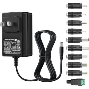 Security-01 15V 2A Power Supply Adapter,15 Volts 2 Amps Adapter with 10 Tips for 15V 300mA 500mA 600mA 800mA 900mA 1000mA 1500mA 2000mA Equipment,UL Listed