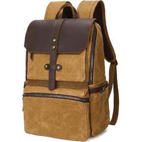 Leather Backpack for Men, Waxed Canvas Casual Rucksack Carry-On Travel Backpack