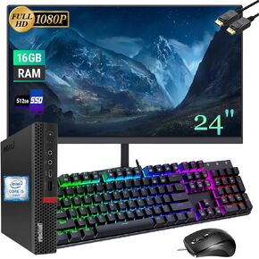 Lenovo M720Q ThinkCentre Tiny Desktop Computer Mini PC with 24" Monitor FHD, Core i5-8400T, 16GB DDR4 RAM, 512GB SSD, Keyboard & Mouse, VGA, WiFi, BT Win 10 Pro (Renewed)