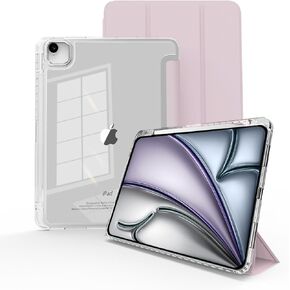 Case for iPad Air 13 inch 2024 M2,Slim Smart Cover for 2022 iPad Pro 12.9 inch (4/5/6th Gen) with Pencil Holder,Trifold Stand with Clear Back Shell,Sakura Pink