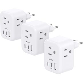 3 Pack European Travel Plug Adapter USB C, Addtam US to Europe Plug Adapter with 3 Outlets 3 USB Charger (2 USB C Port), Type C Power Adaptor to Italy Spain France Portugal Iceland Germany