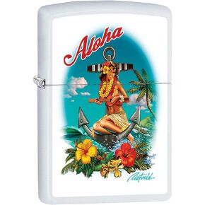 Zippo Lighter: Aloha Hawaiian Girl by Rick Rietveld - White Matte 80937