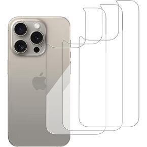3 Pack Glass Back Screen Protector Compatible for iPhone 15 pro 6.1-Inch [9H Hardness]-HD Back Tempered Glass, Scratch Resistant,Easy Install，Crystal Clear
