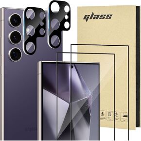 Fycyko 2+2 حزمة شاشة زجاجية مقسمة+واقي عدسة الكاميرا لـ Samsung Galaxy S25 5G ، مقاومة الصلابة 9H ، إلغاء تأمين بصمات الأصابع عالية الدقة لـ Galaxy S25