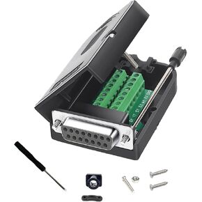 DB15 Solderless Connector, D-SUB DB15-pin Port Serial Adapters Connector Breakout Board Signal Module with Case Screws Long Bolt (Female)