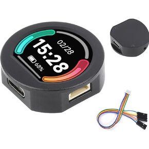 RP2040 MCU Microcontroller Development Board with 0.99inch Round LCD 128×115 Pixels IPS LCD Display, Accelerometer and Gyroscope Sensor, Type-C Interface, Adopts CNC Metal Case