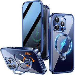 [360° Rotatable CD Stand & Built-in Privacy Screen Magnetic Case for iPhone 16 Pro Max [Compatible with MagSafe & Full Signal] Shockproof Full Body Anti-Spy Cover for 16 Pro Max-Desert Gold