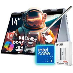 Dell Inspiron 14 2-in-1 Laptop, 14" FHD+ Touchscreen, Core 5 120U(>i7-1355U, 5 GHz), Copilot AI Laptop, Backlit Keyboard, Fingerprint Reader, Dolby, Windows 11 Home, Ice Blue(32GB DDR5 RAM | 2TB SSD)