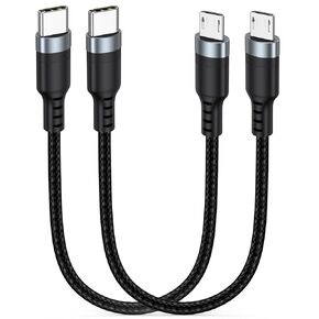 USB C إلى Micro USB Cable 1ft 2Pack ، 15W شحن و 480 ميجا بريتنيات نقل البيانات USBC 2.0 30.5 سم قصيرة USB-C النوع C إلى محول الحبل microusb OTG مضفر للهاتف Android القديم Kindle PS4 Xbox One.
