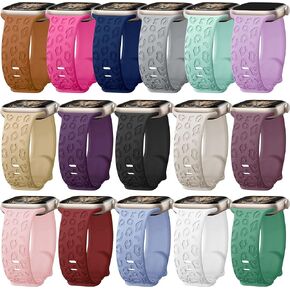 16 Pack Leopard Engraved Bands Compatible with Apple Watch Band 49mm 46mm 45mm 44mm 42mm 41mm 40mm 38mm for Women Men, Cheetah Silicone Strap for iWatch Series Ultra 10 9 8 SE 7 6 5 4 3 2 1