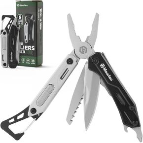 Maarten Mini Multitool, Lightweight 9 in 1 Professional Stainless Steel Multi Tool Keychain Pocket Pliers with Carabiner, Safety Lock Small Multitool with Bottle Opener