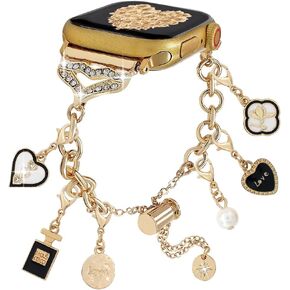 Metal Bands Compatible with Apple Watch 38 40 41 42 44 45 46 49mm Women,Wristband with Interchangeable Pendants Bling Charms Bracelet for iWatch Series 10 9 8 7 6 5 4-1 Ultra 2 SE
