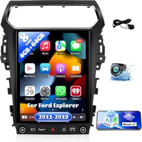 [4+64G] 8-Core Android 13 Car Stereo for Ford Explorer 2011-2019 with Carplay&Android Auto,12.1" Car Radio with Mirror Link Bluetooth FM/AM/RDS 4G/WiFi GPS Navigation SWC DSP EQ+Backup Camera