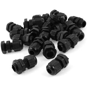 25 Pcs PG7 Black Plastic Waterproof Cable Wire Glands Joints