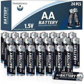 Double AA Batteries 24 Pack - Alkaline AA Batteries for Office and Household Items - No Mercury or Cadmium