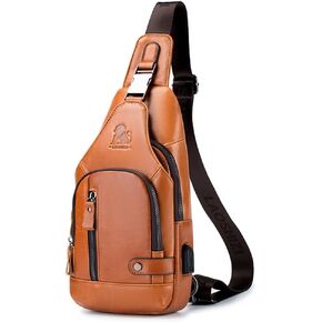 Pundarika Leather Sling Bag for Men, Small Crossbody Shoulder Bag, Men's Shoulder Pack Crossbody Sling Backpack - Black