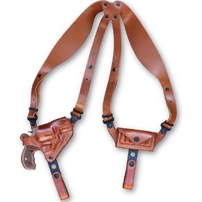 Premium Leather Horizontal Shoulder Holster System with Bullet Carrier for Smith & Wesson J-Frame 38 Special 2'' Barrel, Right Hand Draw, Brown Color #1056#
